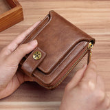 Vintage RFID-Blocking Leather Wallet for Men – Slim Zipper Clutch with Card Slots