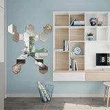 Pegatinas de pared con espejos hexagonales en 3D: decoración casera para sala de estar y dormitorio