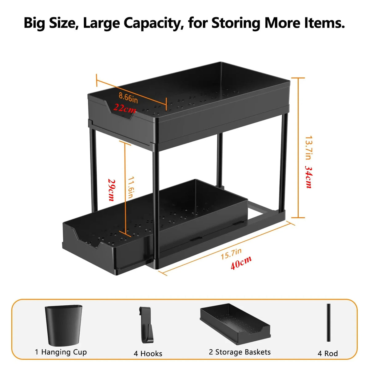 Under Sink Organizer – Double Sliding Storage Rack for Kitchen & Bathroom