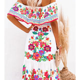 Women’s One-Shoulder Floral Print Swing Dress – Retro Summer A-Line Casual Dress