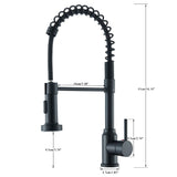 Grifo de cocina negro mate: grifo monomando con resorte para agua fría y caliente