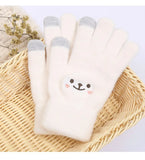 Cute Embroidered Bear Touchscreen Gloves – Warm Knit Winter Gloves for Women