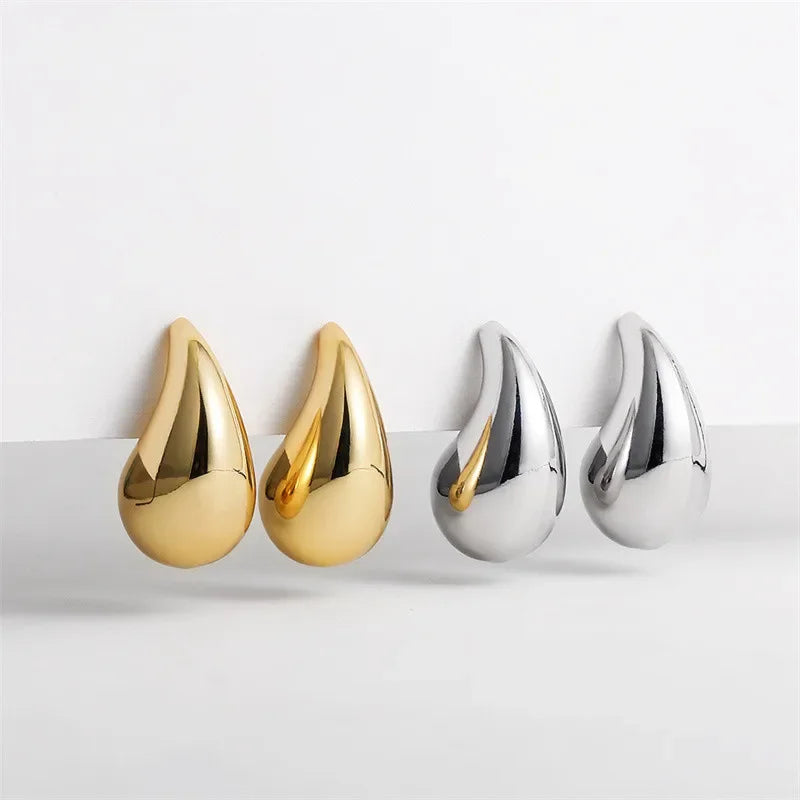 Pendientes de gota de agua gruesos y dorados de moda: joyas llamativas con forma de lágrima brillante para mujeres
