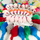 Catnip-Infused Rattle Mouse Toys - 10pc Faux Fur Cat Toys with Feather Tails