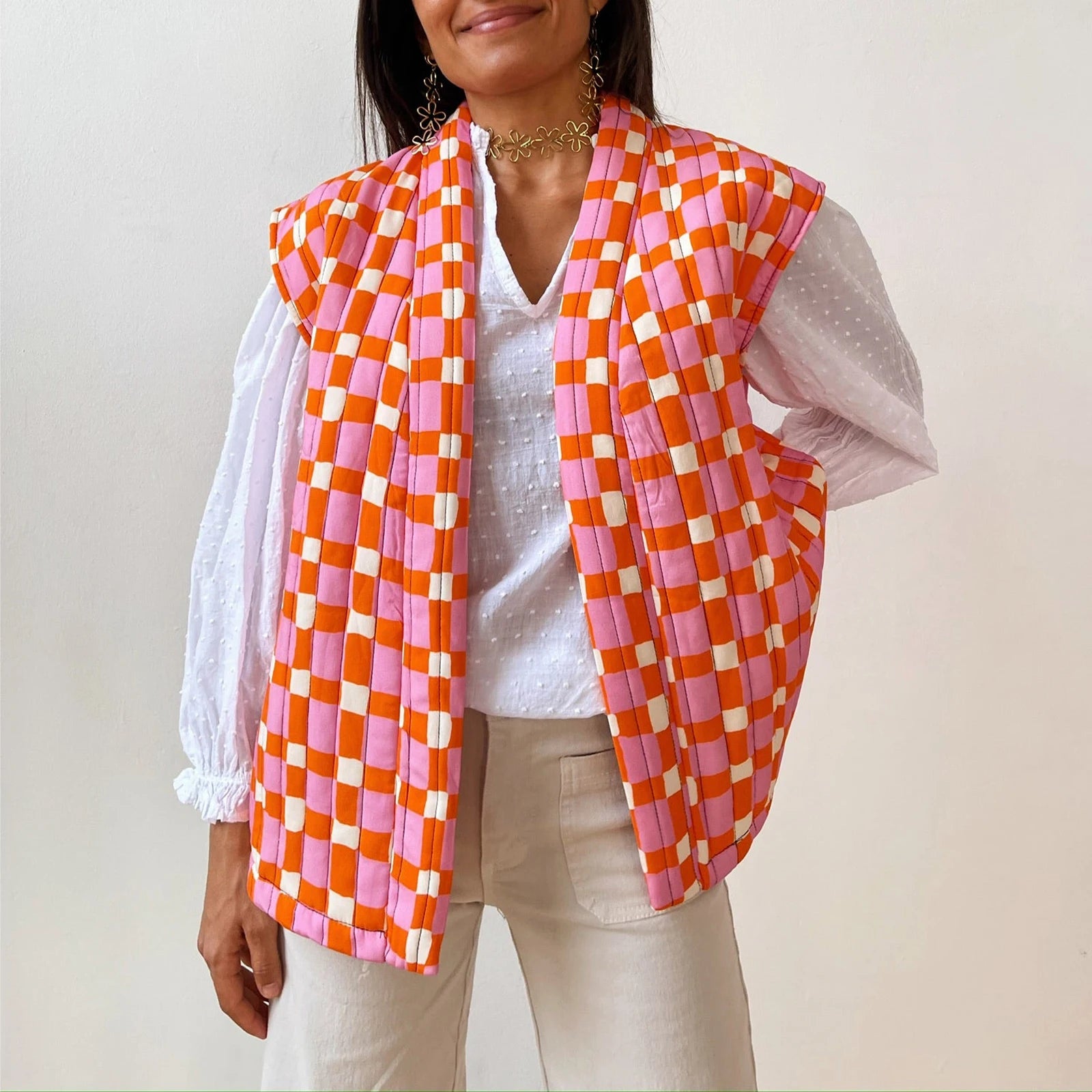 Women’s Warm Puffer Vest – Stylish Printed Sleeveless Open Front Cardigan for Autumn & Winter