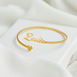 Custom Name Bracelet for Women - Adjustable Stainless Steel Heart Charm Jewelry