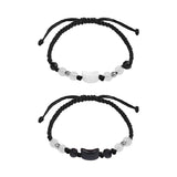 Natural Moonstone & Obsidian Couple Bracelets – Handmade Adjustable Cat Design