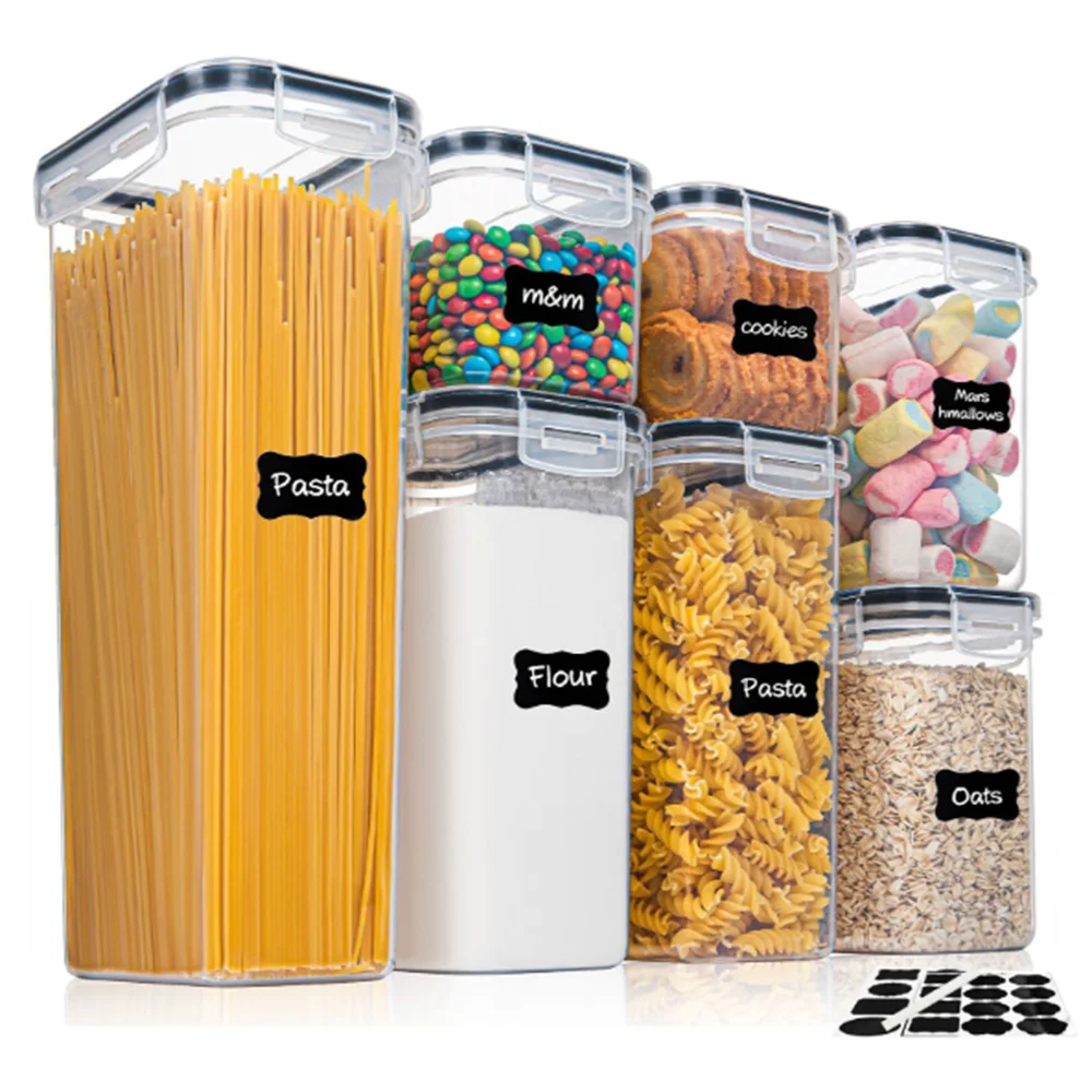 Juego de 7 recipientes herméticos para almacenar alimentos sin BPA, de plástico, con etiquetas y bolígrafo