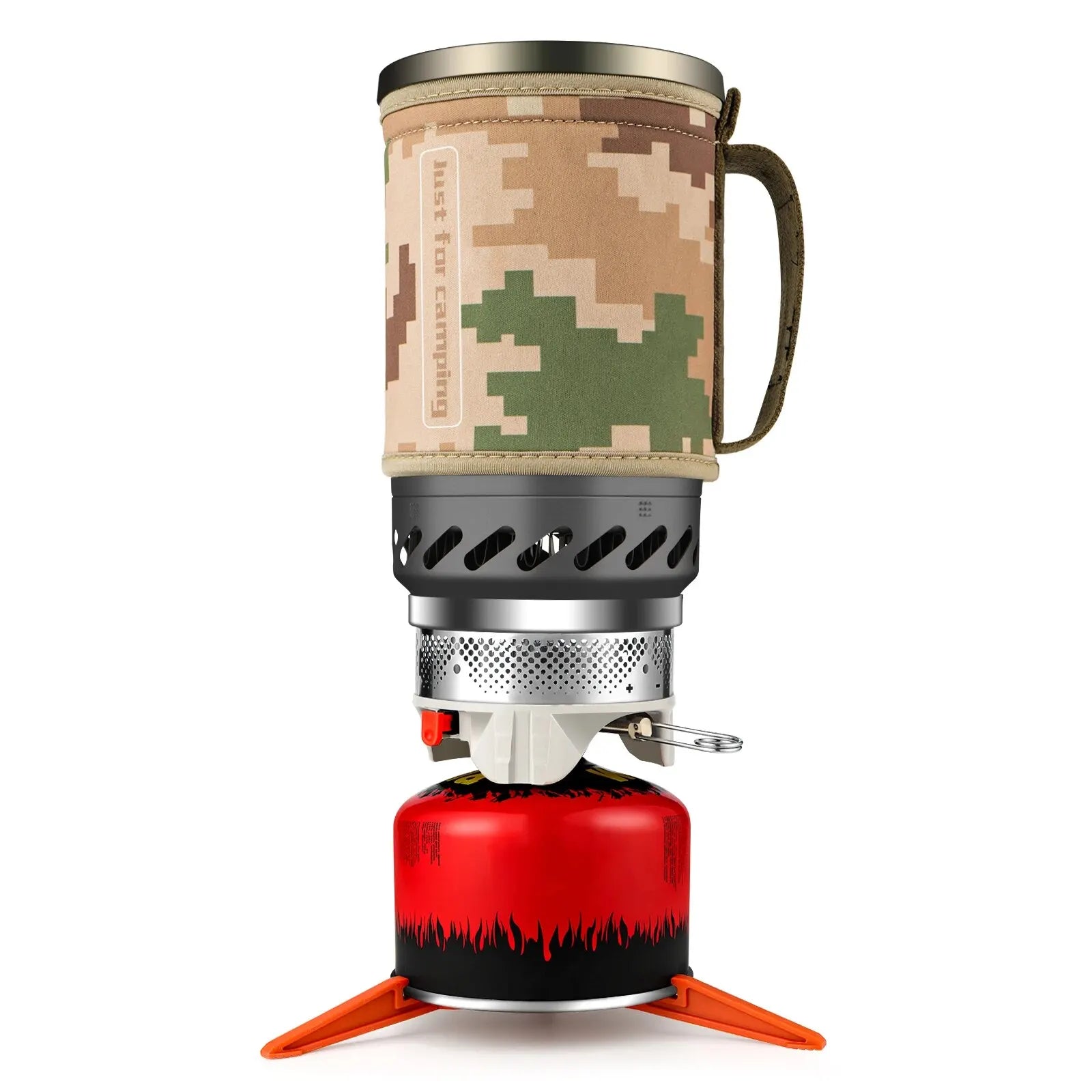 Compact Outdoor Gas Stove with Integrated Cooking Pot & Ignition