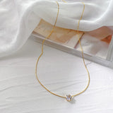 Gold Stainless Steel Heart Necklace – Dainty Zircon Pendant Chain for Women