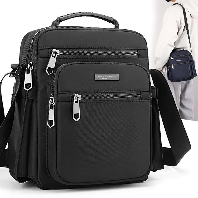 Men’s Oxford Fabric Flap Messenger Bag – Soft Casual Shoulder Bag with Zipper Pocket