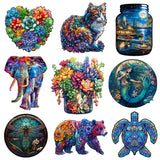 Succulent & Animal Wooden Jigsaw Puzzles - Premium Adult & Kids Brain Teaser Games
