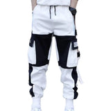 Men’s Multi-Pocket Cargo Pants – Color Block, Elastic Waist, Hip Hop Streetwear for Fall & Winter