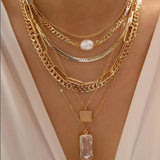 Collar vintage de varios estilos en color dorado nuevo para mujer, conjunto de collares con colgante de cristal multicapa de estilo bohemio y moderno, regalos de joyería