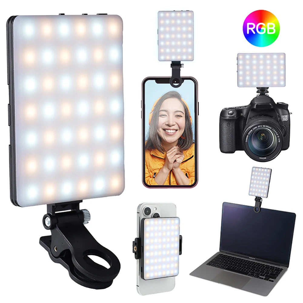 Portable Clip-On LED Selfie Light with Adjustable Brightness for Phones and Laptops