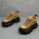 Men’s Height Increasing Casual Leather Sneakers – Stylish Patchwork Lace-Up Shoes