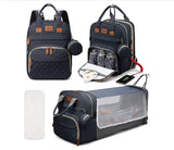 3-in-1 Diaper Bag Backpack with Foldable Baby Bed and USB Charging Port