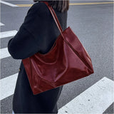 Vintage Red Tote Bag – Large Capacity PU Leather Shoulder Bag for Women