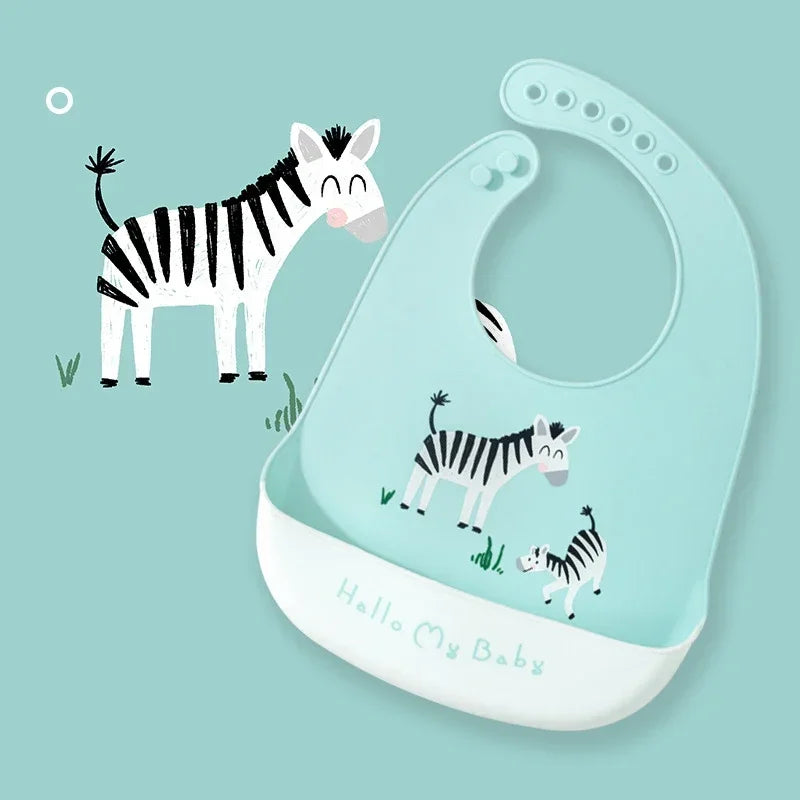 Babero de silicona con forma de animalito para bebé: suave, impermeable y ajustable para bebés y niños pequeños (de 6 meses a 6 años)