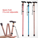 Foldable Walking Cane with T-Handle – Lightweight Aluminum Support Stick for Hiking & Travel