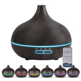 USB Essential Oil Diffuser & Humidifier – Wood Grain, 7-Color LED, Remote Control