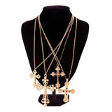 4-Piece Zircon Cross Pendant Necklace Set – Adjustable Gold Chains for Layering