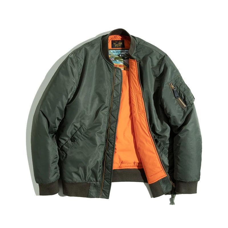 Men’s Casual Bomber Jacket – Thick Twill Flight Jacket with Zipper & Ribbed Cuffs for Spring and Autumn