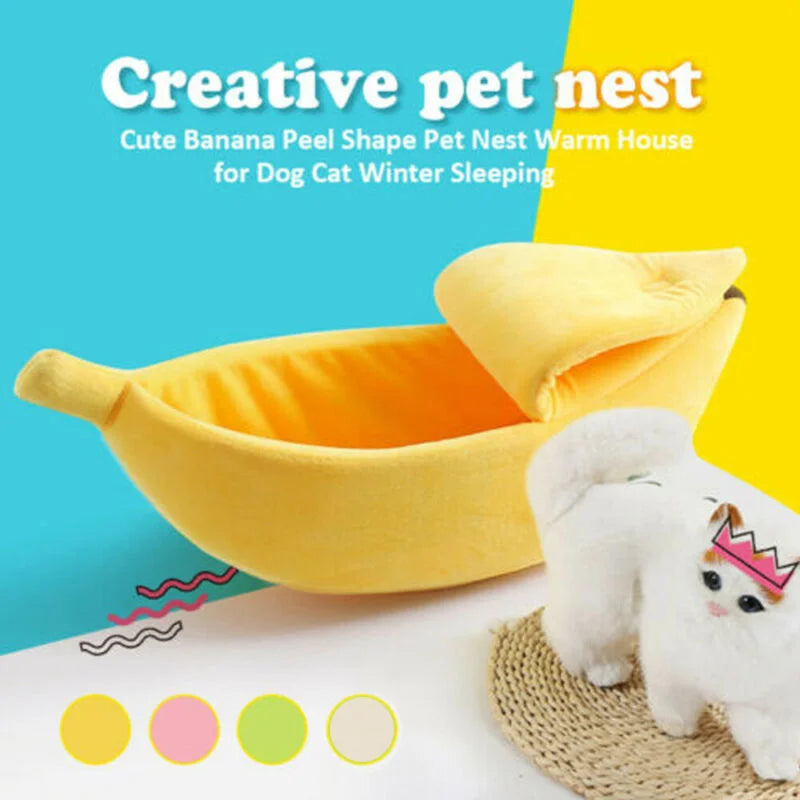 Cozy Banana Cat Bed – Soft Plush Pet House for Cats and Small Dogs