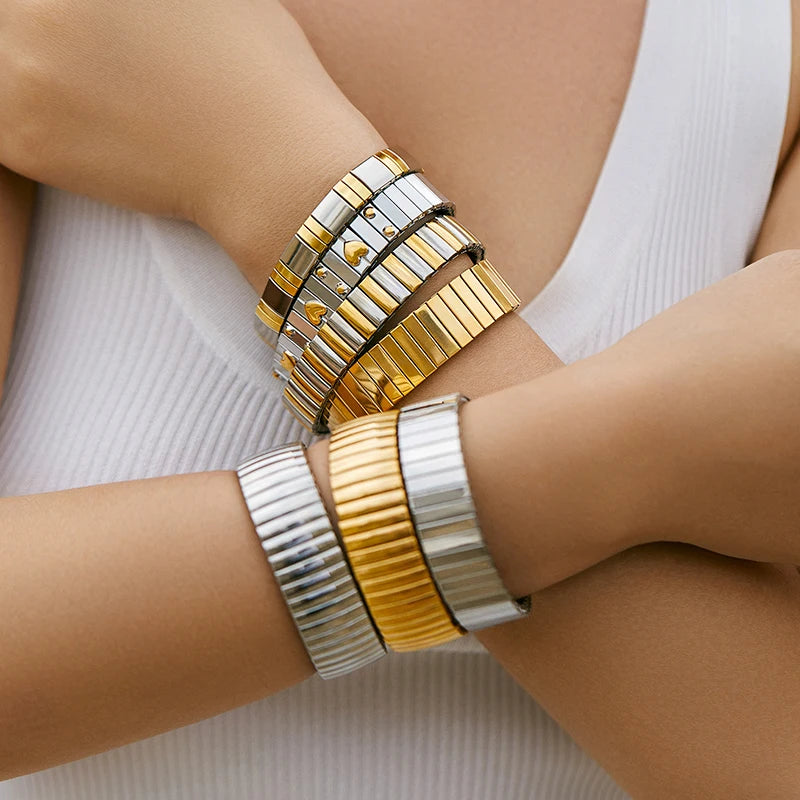 Heart-Shaped Stainless Steel Punk Cuff Bracelet for Women