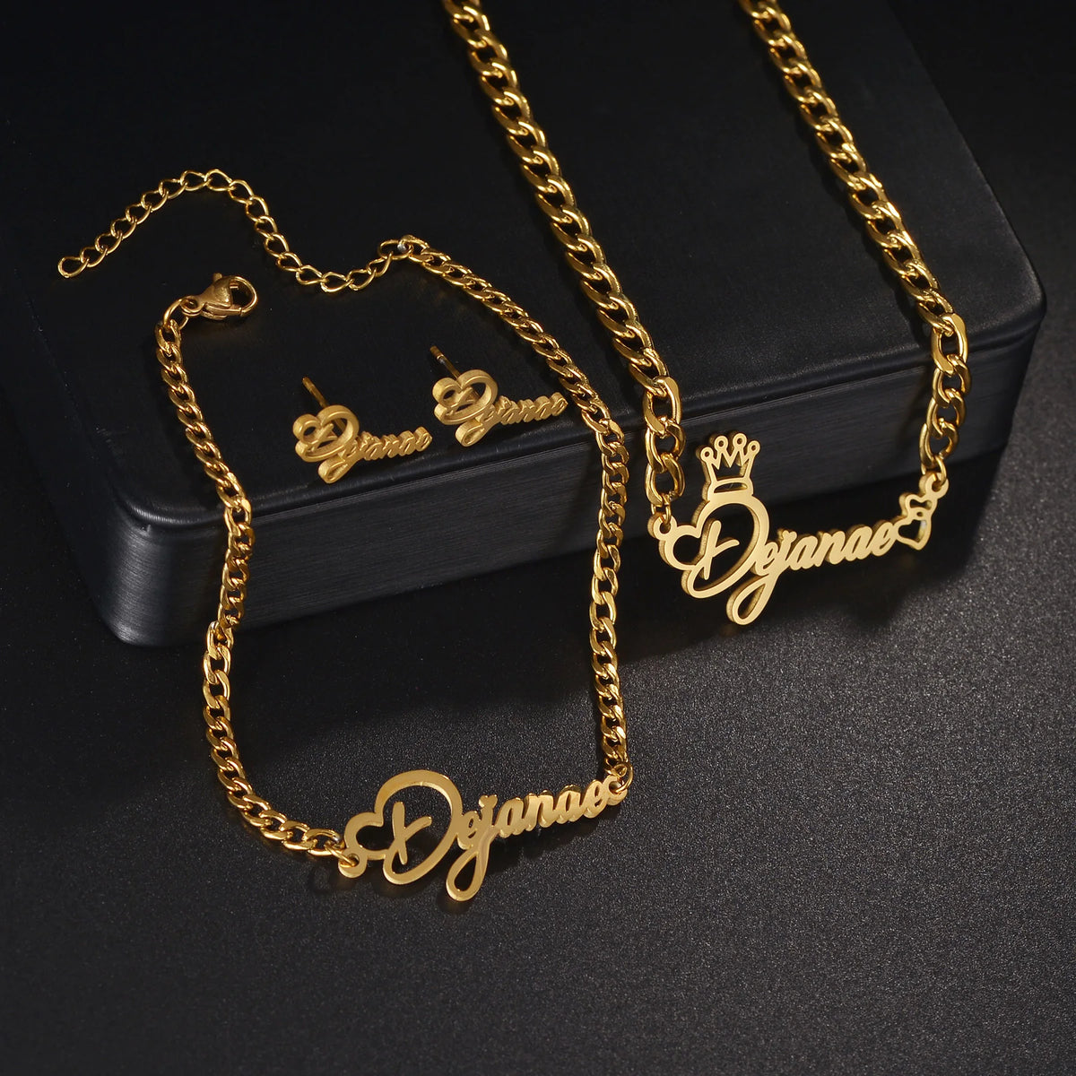 Custom Name Jewelry Set - Personalized Stainless Steel Necklace, Bracelet & Earrings