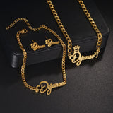 Custom Name Jewelry Set - Personalized Stainless Steel Necklace, Bracelet & Earrings