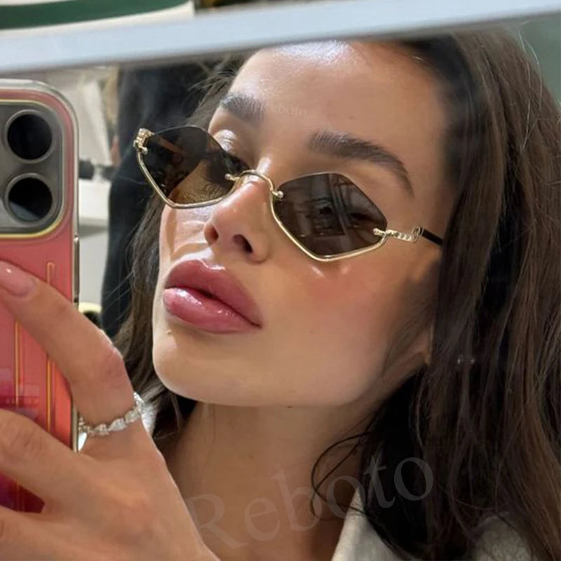 Gafas de sol poligonales pequeñas de moda para mujer: gafas de sol de marca de lujo con forma de ojo de gato