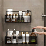 Estante de almacenamiento para baño: elegante estante de pared de hierro para un almacenamiento organizado (negro/blanco)