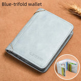 RFID Men’s Leather Trifold Wallet – Vintage Short Multi-Function Card Holder with ID Slot and Cash Compartments