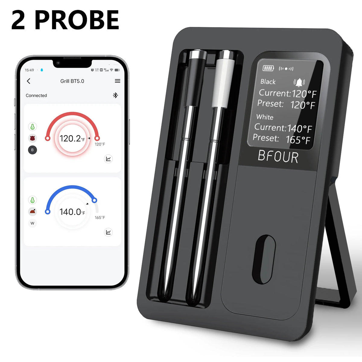 Wireless Bluetooth Meat Thermometer - Waterproof Smart Probes for Grilling & BBQ