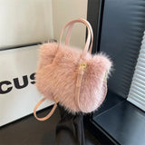 Elegant Plush Pearl-Decorated Handbag for Women – Stylish Autumn & Winter Fashion Tote