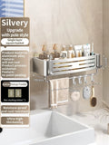 Estante de baño de aluminio sin taladros: estante de almacenamiento y champú para montaje en pared