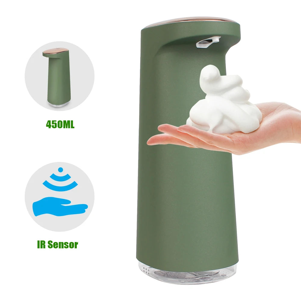 Dispensador automático de jabón en espuma sin contacto de 450 ml, recargable por USB, para baño y cocina