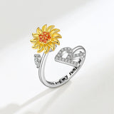 Sunflower Spinner Ring - Stainless Steel Initial Letter Anxiety Relief Jewelry for Women