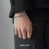 🔥 Pulsera con cruz de llamas retro: cadena de empalme de acero y titanio estilo hip hop para hombres y mujeres 🔥