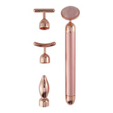4-in-1 Vibrating Rose Quartz Face Roller and Massager for Lifting and Anti-Wrinkle