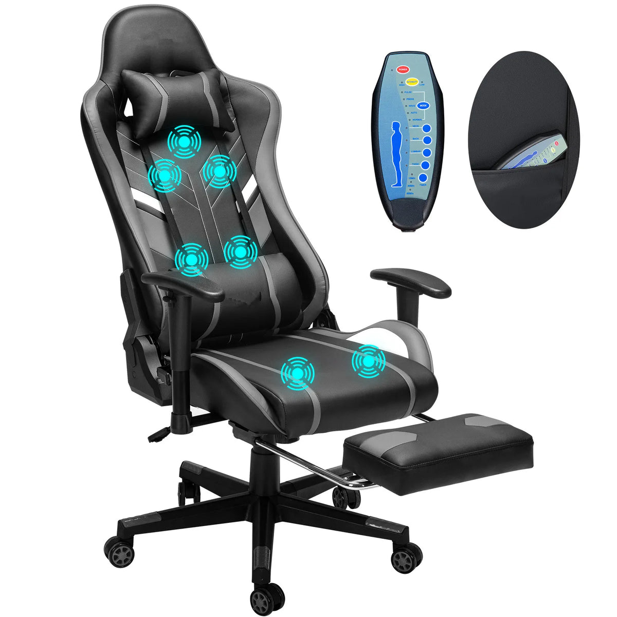 7-Point Massage Gaming Chair with Ergonomic Design, Footrest, and Adjustable Lumbar Support