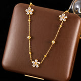 316L Stainless Steel Clover Necklace for Women - Elegant Zircon Flower Pendant Chain