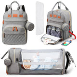 3-in-1 Diaper Bag Backpack with Foldable Baby Bed and USB Charging Port