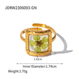 18K Gold Plated Polygonal Dry Flower Ring – Minimalist & Waterproof Statement Jewelry