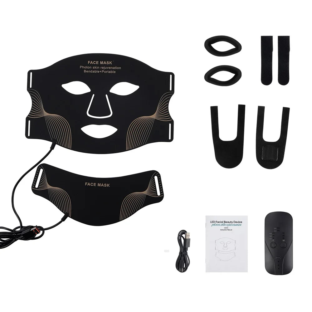 7-Color LED Silicone Mask for Skin Tightening, Anti-Acne & Rejuvenation – Wireless Face & Neck Treatment