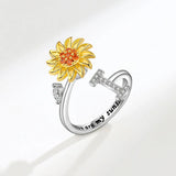 Sunflower Spinner Ring - Stainless Steel Initial Letter Anxiety Relief Jewelry for Women