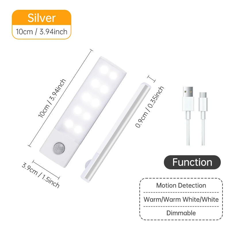 Wireless Motion Sensor LED Night Light – USB Rechargeable, Auto On/Off Cabinet Lamp