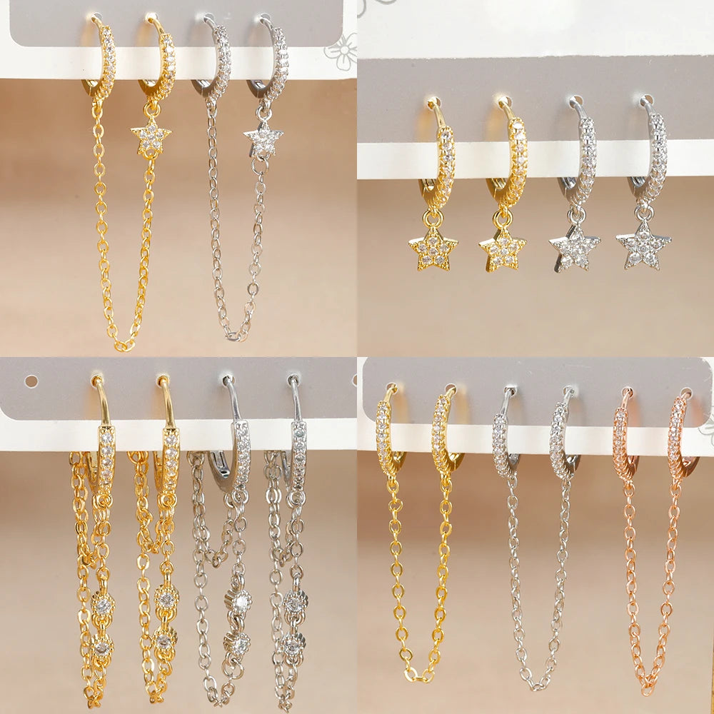 Trendy Stainless Steel Hoop Earrings with Cubic Zirconia for Women