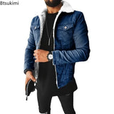 Men’s Warm Fleece-Lined Denim Jacket – Thick Winter Outerwear with Plush Lapel